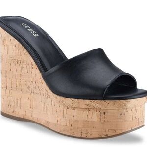 Guess Black Cork Wedge Sandals